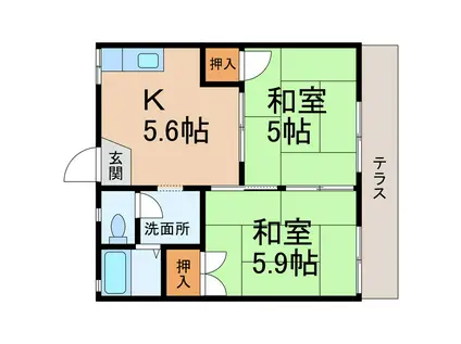 フォーブル若葉(2K/1階)の間取り写真