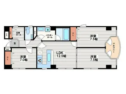 サンライズ長堀(3LDK/2階)の間取り写真