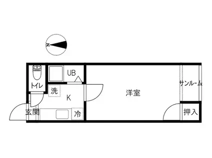 北陸新幹線 金沢駅 バス乗車時間:29分 最寄りバス停で下車 徒歩6分 2階建 築33年(1K/1階)の間取り写真
