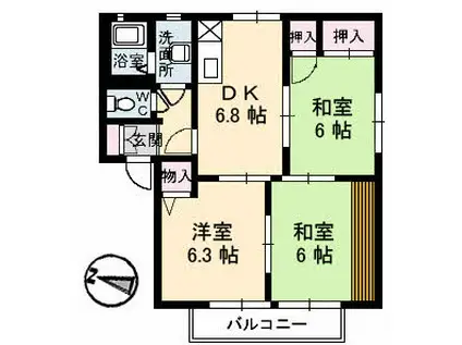 ハイツ谷中 E棟(3DK/1階)の間取り写真