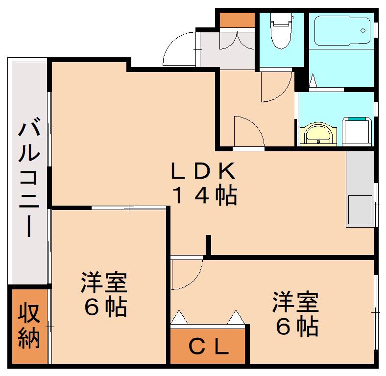 KAKU BLD(2LDK/2階)の間取り写真