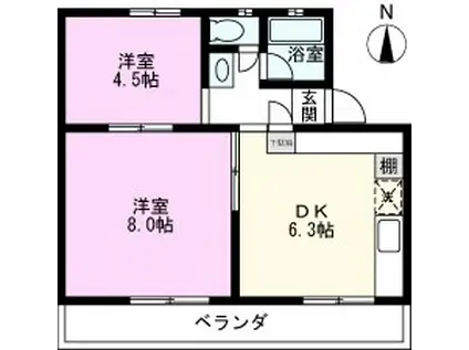 柏八幡ハイツB棟(2DK/2階)の間取り写真