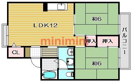 セジュール南茨木(2LDK/2階)の間取り写真