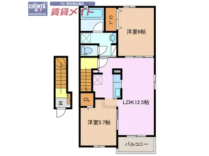 マイプレイス IV(2LDK/2階)の間取り写真