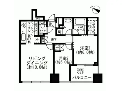 プレミストタワー白金高輪(2LDK/26階)の間取り写真