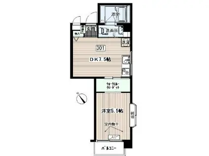 ウェルネス西ヶ原(1DK/3階)の間取り写真