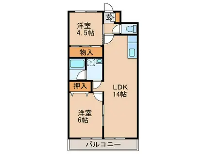 サンパール水城(2LDK/4階)の間取り写真