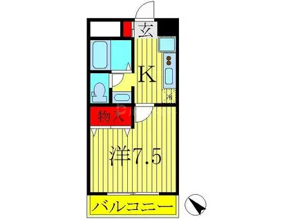 ピアリープレイス(1K/1階)の間取り写真