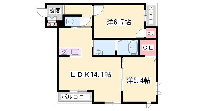 グランコート東加古川(2LDK/3階)の間取り写真