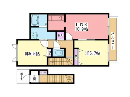 メゾン・シャトレールB棟(2LDK/2階)の間取り写真
