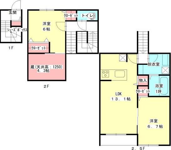 ル・グリ(2SLDK/2階)の間取り写真