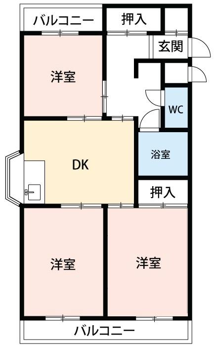 エクセル丸和(3DK/2階)の間取り写真