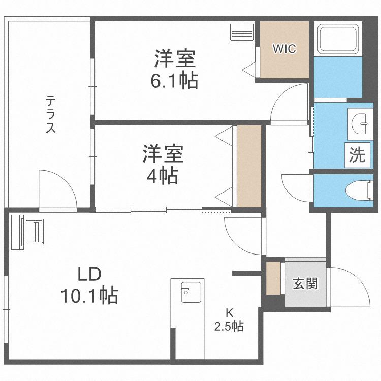 アルファスクエア円山2条(2LDK/1階)の間取り写真