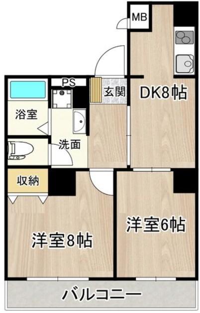 JMRレジデンス新大阪 (2DK/9階)の間取り写真