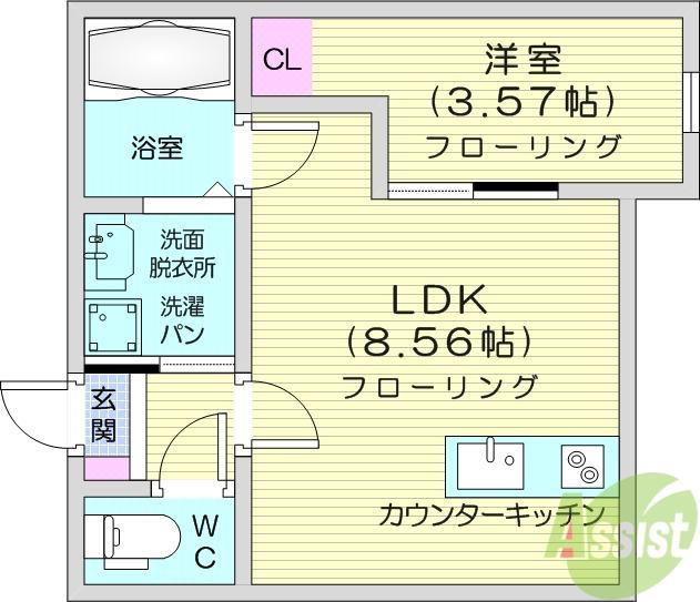 HARBOR TOWN(1LDK/2階)の間取り写真