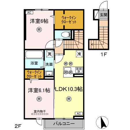 RION(2LDK/2階)の間取り写真