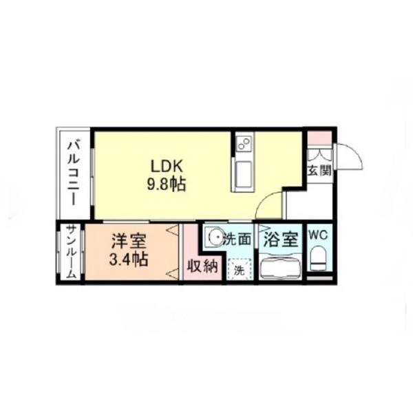 パークプレイス中川原(1LDK/1階)の間取り写真