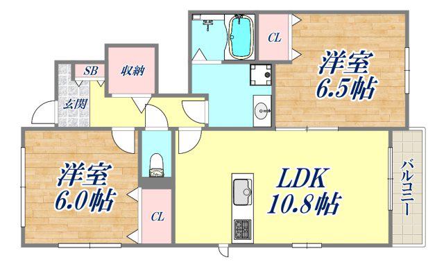 阪神本線 香櫨園駅 徒歩7分 2階建 築10年(2LDK/1階)の間取り写真