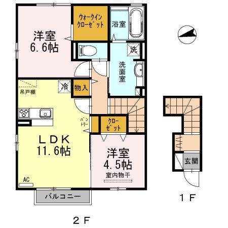 リッシュ宮内 II(2LDK/2階)の間取り写真