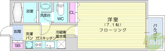 リュミエ旭ヶ丘(1K/1階)の間取り写真