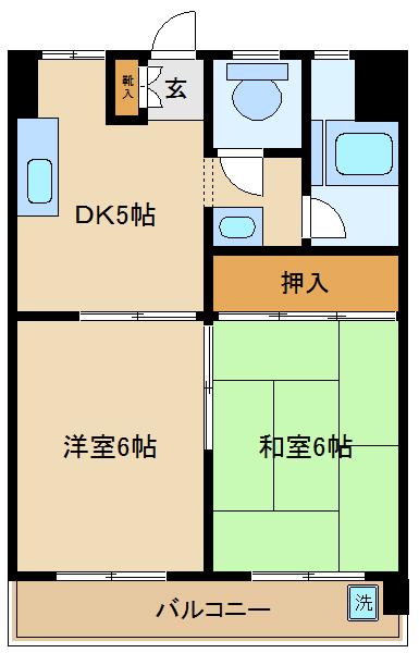 クラモチコーポ(2DK/4階)の間取り写真
