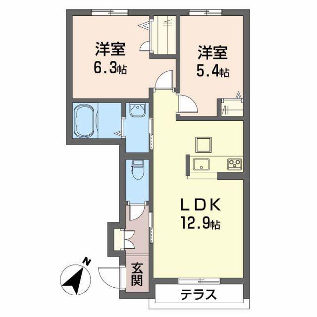 シャーメゾン小泉 B棟(2LDK/1階)の間取り写真