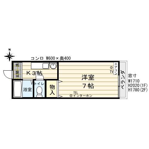 αメゾン(1K/1階)の間取り写真