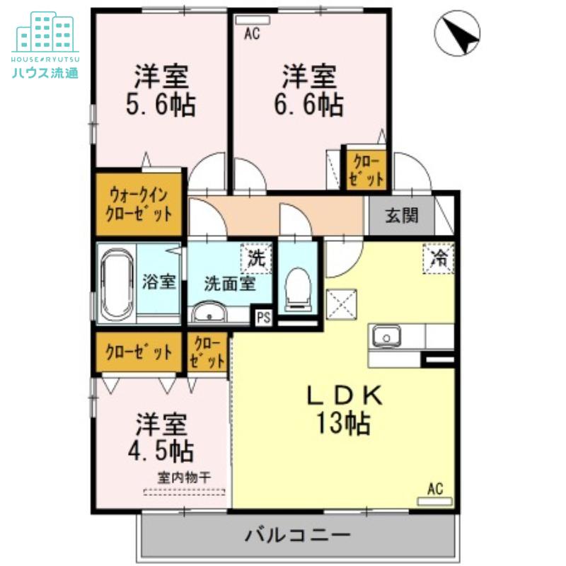 ボヌールサイ A棟(3LDK/1階)の間取り写真