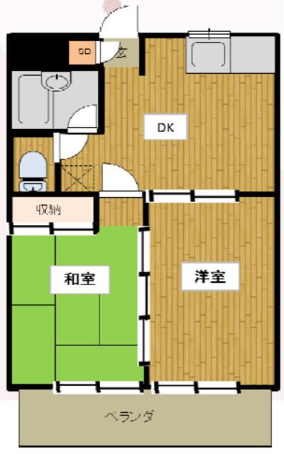 サンライズパーク上小町(2DK/3階)の間取り写真