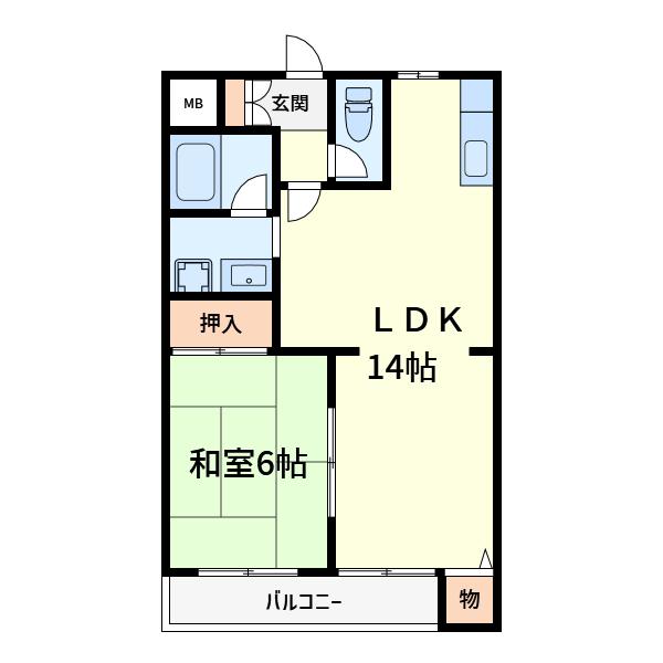 ハイツ八幡(1LDK/3階)の間取り写真