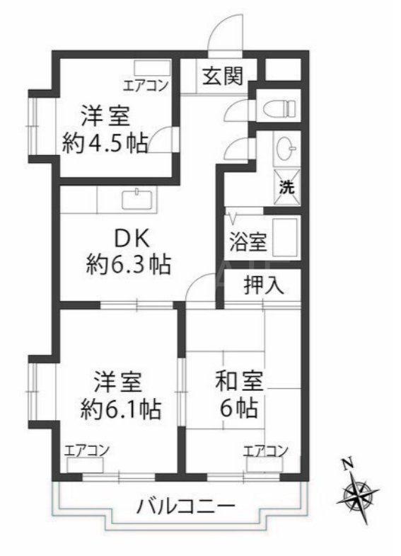 ラークハイツ座間(3DK/3階)の間取り写真