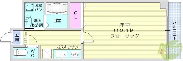 クレセール河原町(1K/3階)の間取り写真