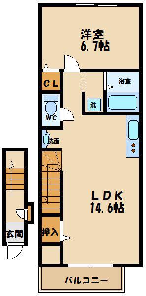 パールオハナ(1LDK/2階)の間取り写真