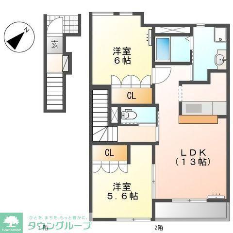 アムール・ヴィラ(2LDK/2階)の間取り写真