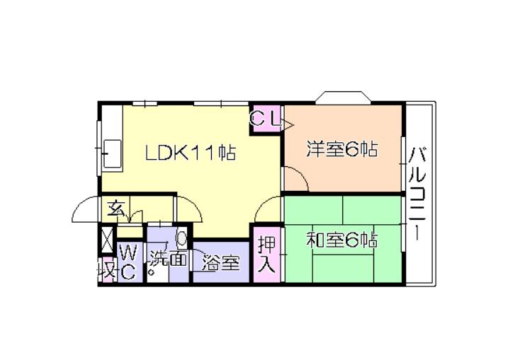 宗崎ハイツ(2LDK/1階)の間取り写真