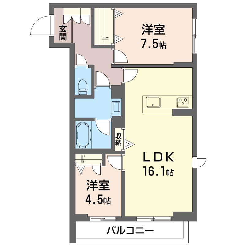 シャインバード フォーエヴァー(2LDK/2階)の間取り写真