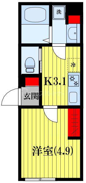 K&T 前原(1K/1階)の間取り写真