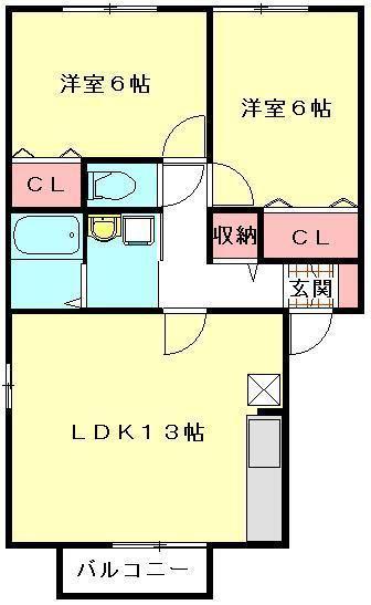 ラ・グランドール弐番館(2LDK/1階)の間取り写真