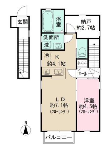 DUO 南台 A(1SLDK/1階)の間取り写真