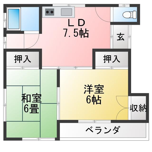 ゴールデンハイツA(2LDK/2階)の間取り写真