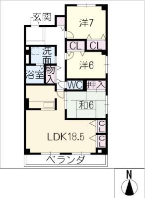 三渓ヒルズ A棟(3LDK/2階)の間取り写真