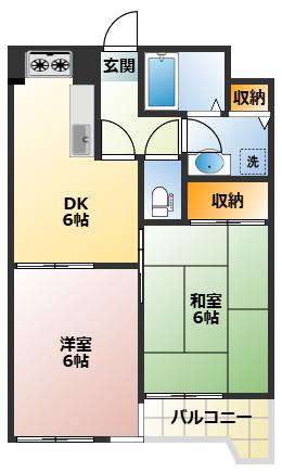 ラポールヤマミツ(2DK/4階)の間取り写真