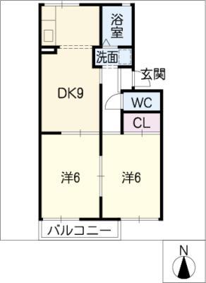 ドミールハッコウ(2DK/2階)の間取り写真