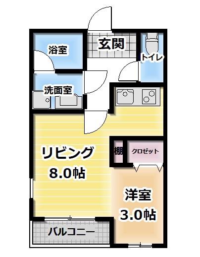 シャレーB(1SLDK/3階)の間取り写真