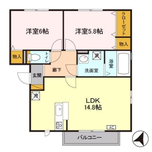 ジュピターA(2LDK/3階)の間取り写真