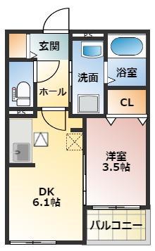 CREST(1DK/1階)の間取り写真