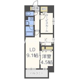 ルボワ天満橋(1SLDK/4階)の間取り写真