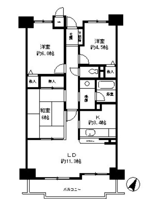 グランドメゾン江戸堀(3LDK/11階)の間取り写真
