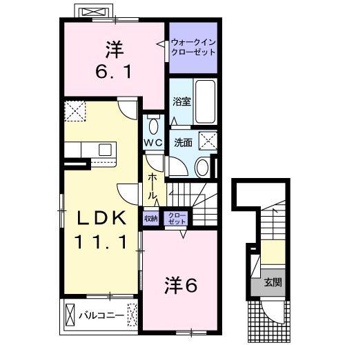 J&T恵那III(2LDK/2階)の間取り写真