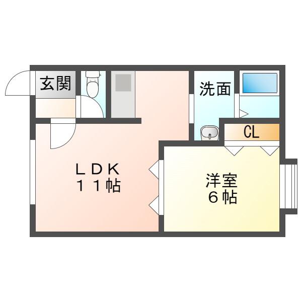 JR室蘭本線 青葉駅 徒歩34分 2階建 築23年(1LDK/2階)の間取り写真